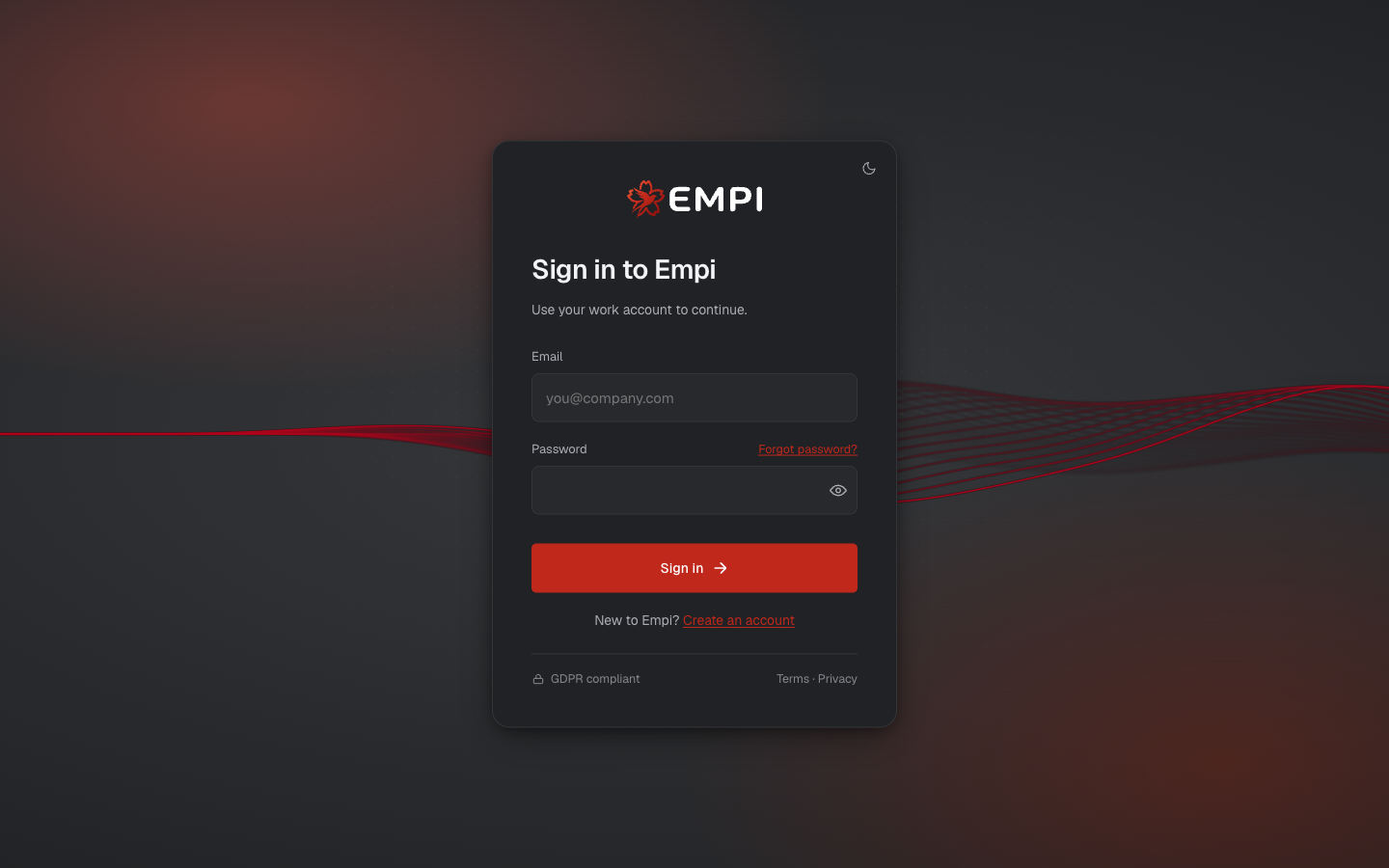 The Empi sign-in screen