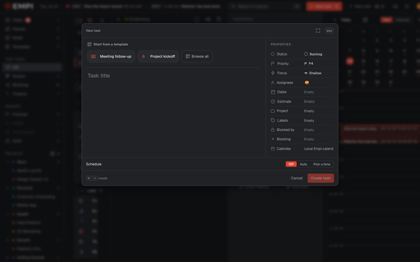 Creating a new task